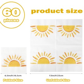 Lemicin 60Pcs Boho Sun Paper Napkins, Sunshine Napkin Disposable First Trip Around The Sun Cocktail Dinner Napkins for Birthday Baby Shower Party Supplies Birthday Decorations (13" x 13")