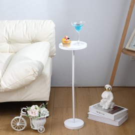 CroBlissful 2 Pcs Metal Drink Table Martini Cocktail Table Small Table with 360 Rotating Phone Holder Round Cocktail Stand Table for Small Spaces Bedroom Sofa Couch Chair Patio(White)