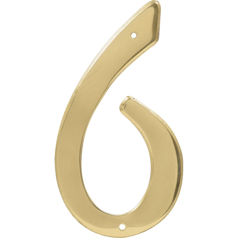Hillman 847048 4-Inch Nail-On Traditional Solid Brass House Number 6