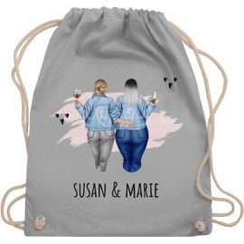Geschenk mit Namen personalisiert by Shirtracer - Gym Bag Backpack - Girlfriend - Best Friends with Denim Jackets Curvy Female Curves I Curvy I Round Girlfriends, 02 Light Grey, Unit size