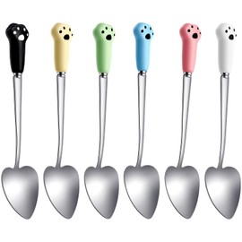 Elegaperma 6 Pcs Cat Spoons for Wet Food,Cat Spoon,Stainless Steel Dog Cats Pet Food Can Spoons,Cute Pet Claw Foods Scoop with 5.9 In Long Handle(Pink,Black,White,Beige,Blue,Green)