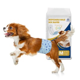 Flying Paws Male Nappies Pack of 26 M, Disposable Nappies with Wetness Indicator, Super Absorbent & Leak-Proof Belly Bands for Incontinence Dog Nappies for Male Dogs