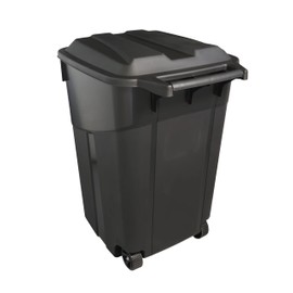 CHBcjq Heavy Duty Wheeled Plastic Garbage Can, 45 Gallon Capacity, Attached Lid, Black
