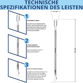 INLAQ Professional Nail Chisel 12cm - Double Sided Tool for Cuticle Removal and Nail Cleaning - Stainless Steel, Ergonomic Handle, Perfect for Manicure and Pedicure