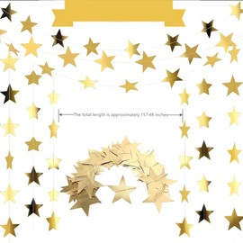 Golden Star Flag Garland Party Ribbon, Hanging Star Paper Bunting Garland Decoration Double Sided Hanging Shiny Paper Star Banners Decorate Birthday Wedding Engagement Party Party
