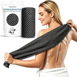 Vzvvzp Blissal Exfoliating Towel, Silver Ion Infused Bath Washcloth for Shower, Durable Body & Back Scrubber for All Skin Types Deep Cleansing, Quick-Dry, 45-Inch Large Size, Black(1 Pack)