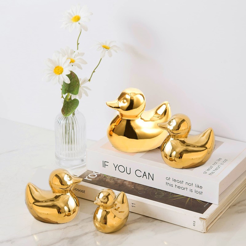 TQUPT Golden Ceramic Duck Figurines，Home Decor Animal Sculptures and Statues