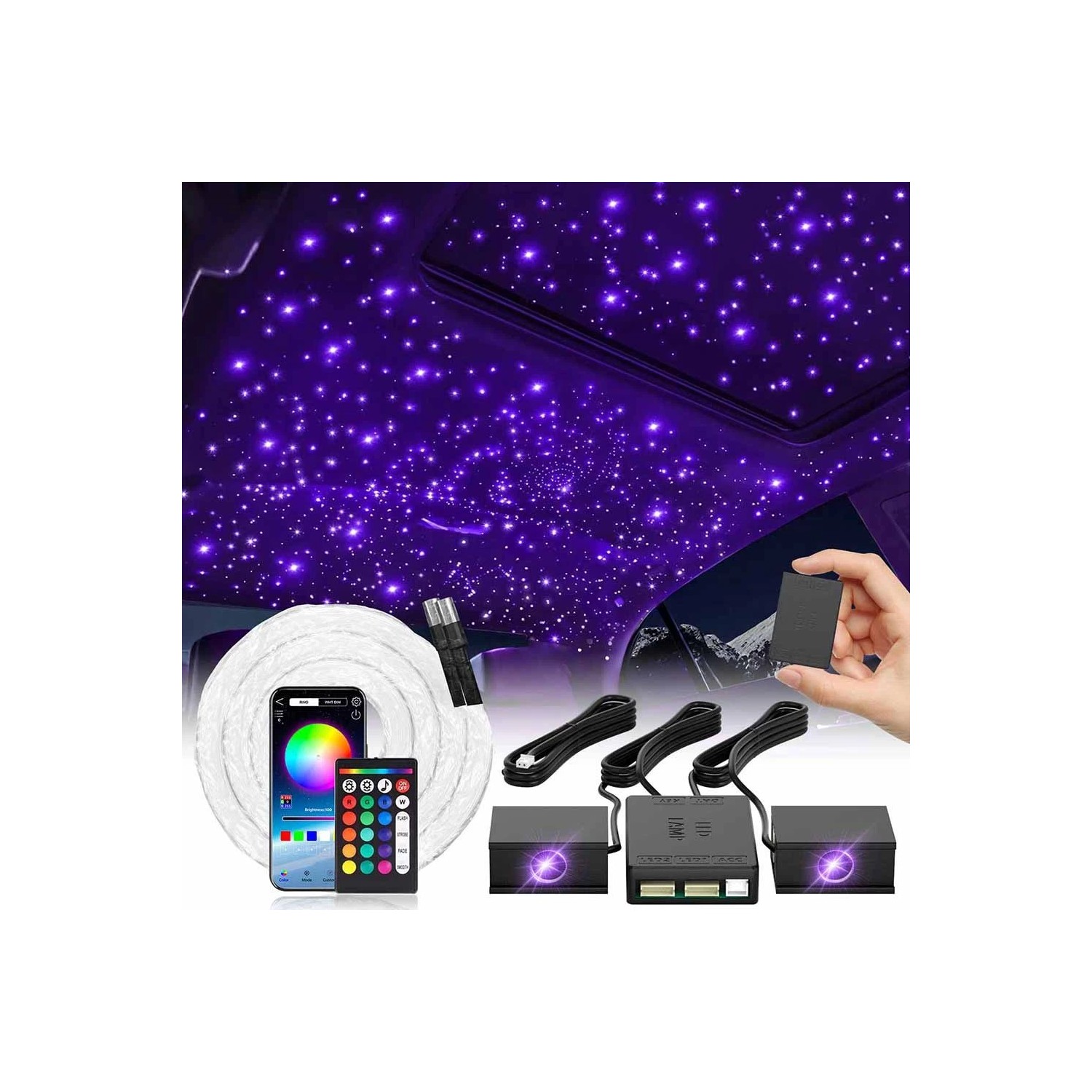 Split Starlight Headliner Kit - 400Pcs 0.02In 4.9Ft Fiber Optic RGBW ...