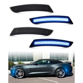 PWOBVZ LED Side Marker Lights for Chevy Camaro 2016 2017 2018 2019 2020 2021 2022 2023, Smoked Lens Blue Front Rear Bumper Day Running Lamp, pack of 4