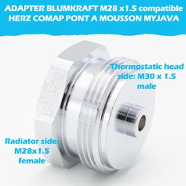 BLUMKRAFT Metal adapter for Herz, SAR/COMAP, MOUSSON bridge, MYJAVA M28 x1.5 to M30 x 1.5 for Thermostat/thermostatic head M30x1.5 male (M28 Short)