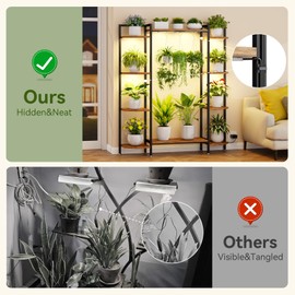 CYXPHION C1 Plant Stand Indoor with 6 Grow Lights, 6 Tiered Large Metal Plant Stand, 55 Inches Tall Plant Shelf with Hooks, Plant Holder Display Shelves for Patio, Garden, Living Room, Balcony