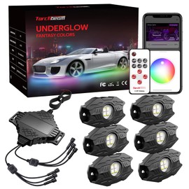 Torchbeam RGBW Rock Lights for Trucks, 6 Pods Music and Velocity Mode Underglow LED Lighting Kit, Bluetooth APP and Wireless Remote Double Controls, Multicolor Neon Lights Under Off Road Jeep ATV UTV