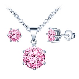 MICSAVI Jewellery Set Necklaces and Earrings Cubic Zirconia Pendant 925 Sterling Silver Necklace for Women Girls Cubic Zirconia Necklace and Stud Earrings Set, Sterling Silver Zirconia Sterling