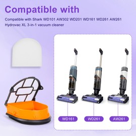 WD101 Replacement HEPA Filter and Brush Roller Set for Shark HydroVac MessMaster WD100,WD101, WD201, AW261, WD161, WD260, WD261, Corded 3-in-1 Vacuum, 2 Brush Roller, 4 Foam Filter, 1 Outer-Filter
