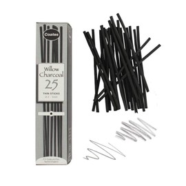 Coates Artist Willow Charcoal Thin Sticks, Wood, Black, 25 Count (Pack of 1)