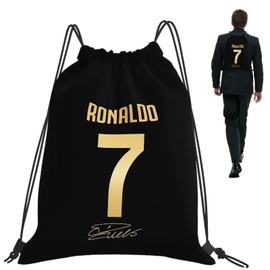 PSFXBM Golden Ronaldo School Bag, CR7 Backpack Drawstring Bag for Boys, Sport Gym Beach Travel Accessories, Lightweight Durable Football Gifts for Teen Boys and Men
