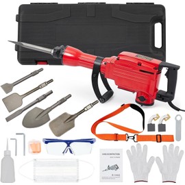 ExploreHorizon 2200W Demolition Electric Jack Hammer Power Drill Concrete Breaker Bar Point & Bits Set Brick & Masonry Power Tool Kit with 6 Chisels Bits