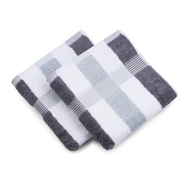 Gözze - New York Stripe Hand Towels, Set of 2, Soft and Absorbent, 100% Cotton, 50 x 100 cm - Anthracite/White/Silver