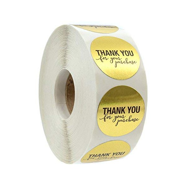 1.25" Round Gold Foil Thank You for Your Purchase Stickers / 1000 Labels per Roll