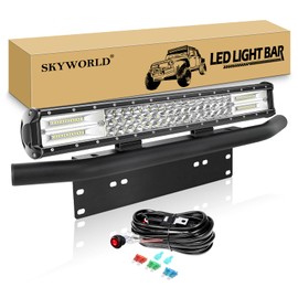 SKYWORLD LED Light Bar, 7D 20 inch 288W Spot Flood Combo Beam Work Driving Lamp with Black License Plate Mounting Bracket 12V Wiring Harness Kit On Off Switch for Truck Car ATV SUV 4X4 Boat
