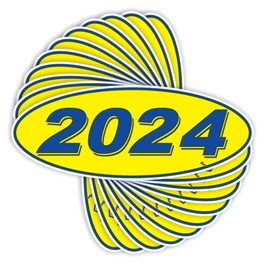 Versa Tags 2024 Oval Model Year Car Dealer Window Stickers Proudly Made in The USA Versa Oval Model Windshield Year Stickers are Blue and Yellow in Color Come Twelve (12) to A Pack