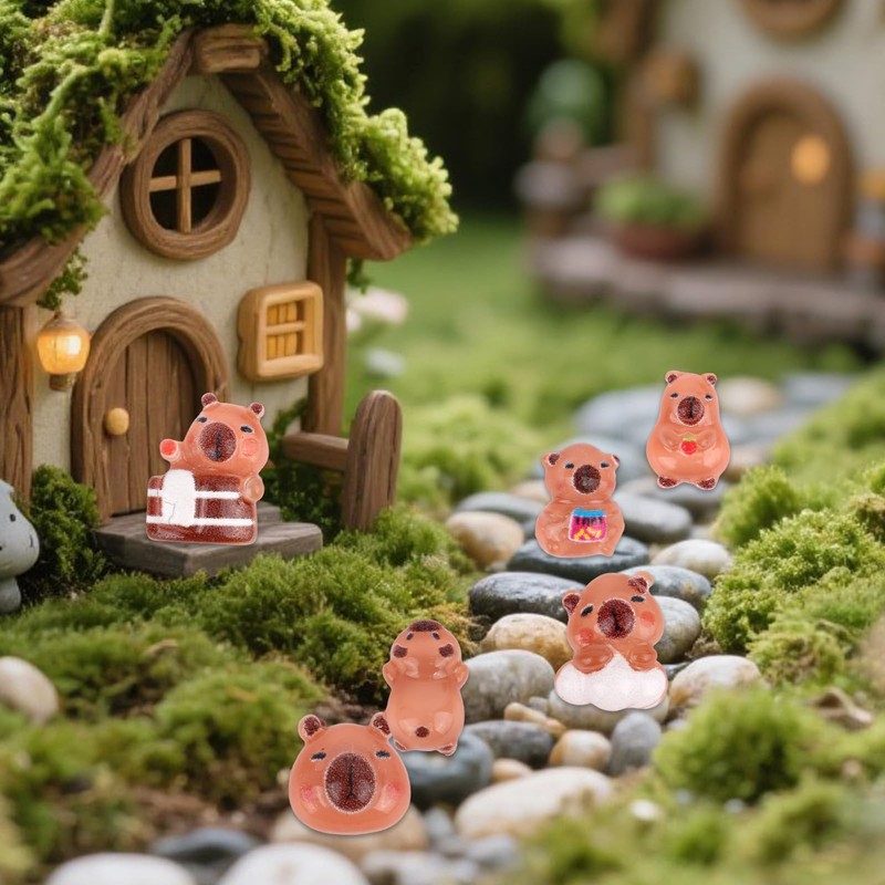 120pcs Mini Capybara Figurines, 6 Style Resin Tiny Capybara Decor