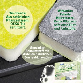 abrazo CeraGlanz Die grüne Kraft – 4 Sustainable Washing Up Sponges, 2 x 2 Pieces – with Vegan Plant Soap, Eco Dishwashing Sponge, Kitchen Sponge, Cleaning Sponge