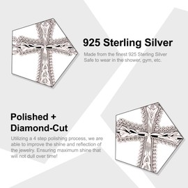 Charm America - Laced Cross Pendant Necklace - Solid 925 Sterling Silver Cross Pendant with Necklace for Men and Women