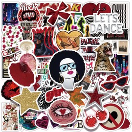 Retro Downtown Girls Stickers, 50 Aesthetic Cool Downtown Y2k Red Stickers for Teens Adults, Vinyl Decals for Laptop Water Bottle Skateboard Phone Pad Kindle(Red)