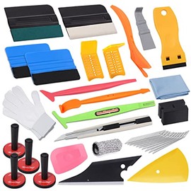 Kit de herramientas aplicador de envolturas de vinilo Pro para tintado de ventanas y envoltura de vehículos. Incluye espátulas de fieltro, raspador de plástico, cuchillo y cuchillas de envoltura