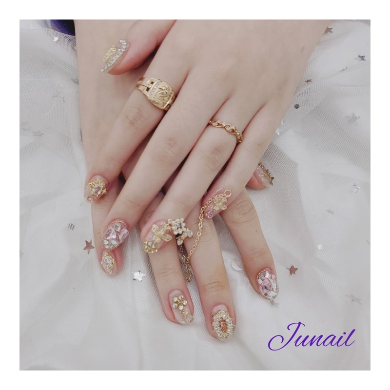  Gold chain handmade nail tip ✨ - Short C