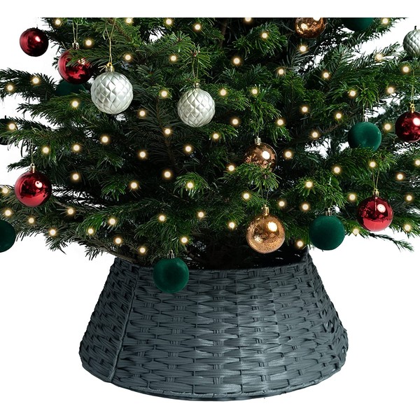 RELSY Grey Christmas Tree Skirt Wicker,Christmas Tree Base Basket,Christmas Tree Skirt Rattan,Wicker Christmas Tree Skirt For Any Tree Size(Large,Cool Grey)