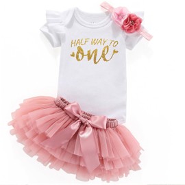 Acwssit Halfway To One Baby Girl Tutu Outfits Half Birthday Outfit Baby Girl Clothes White Bodysuit Pink Skirt 6 Months