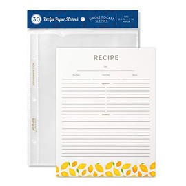 Jot & Mark Recipe Card Paper Full Page 8.5x11 with Crystal Clear Page Protectors for 3 Ring Binder, 30 Count (Lemon Twist)