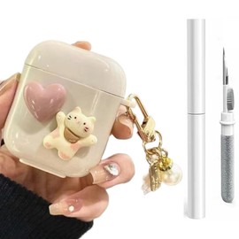 Jiarusig Compatible with Airpods Case Cover with Cleaning Kit, Cute Cartoon Funny Rugged Airpod Cover Shockproof Airpods Protective Case with Keychain for AirPod 1st/2nd Charging Case