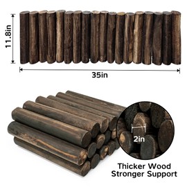 Wood Garden Edging, Natural Wooden Solid Log Fence Border Decorative for Flower Bed Barriers and Landscape Fencing, 11.8 in H x 3.0 ft L, 1.9 in Diameter (4PACK)