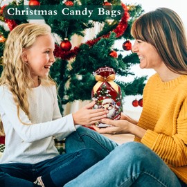 Jexila 50PCS Christmas Candy Bags Chrsitmas Treat Bags Christmas Drawstring Small Gift Bags 5.9''X9'' for Xmas Goodie Cookie Snack Party Favor Packing Bags