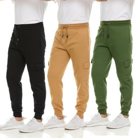 3 Pack: Men's Fleece Cargo Jogger Active Athletic Sweatpants with Pockets