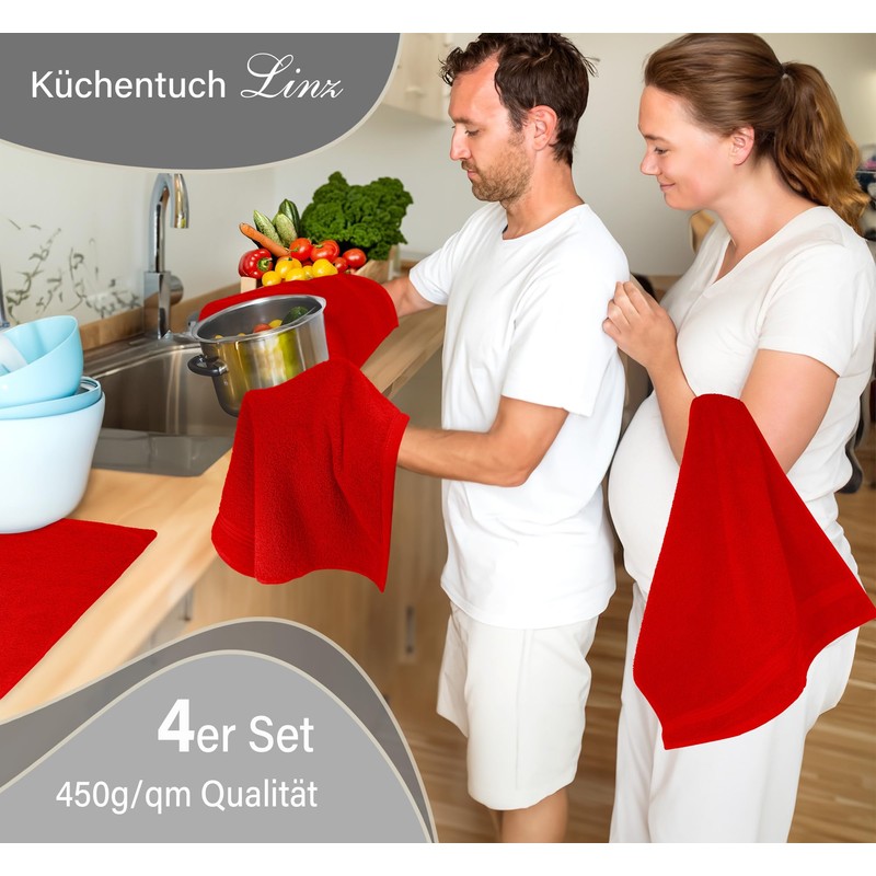 Lashuma Linz Terry Kitchen Towels Red Cotton Tea Towels 50