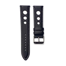Swift Gift Leather Rally Watch Strap Black Grand Prix Racing Sports Style Band with Pins (24mm)
