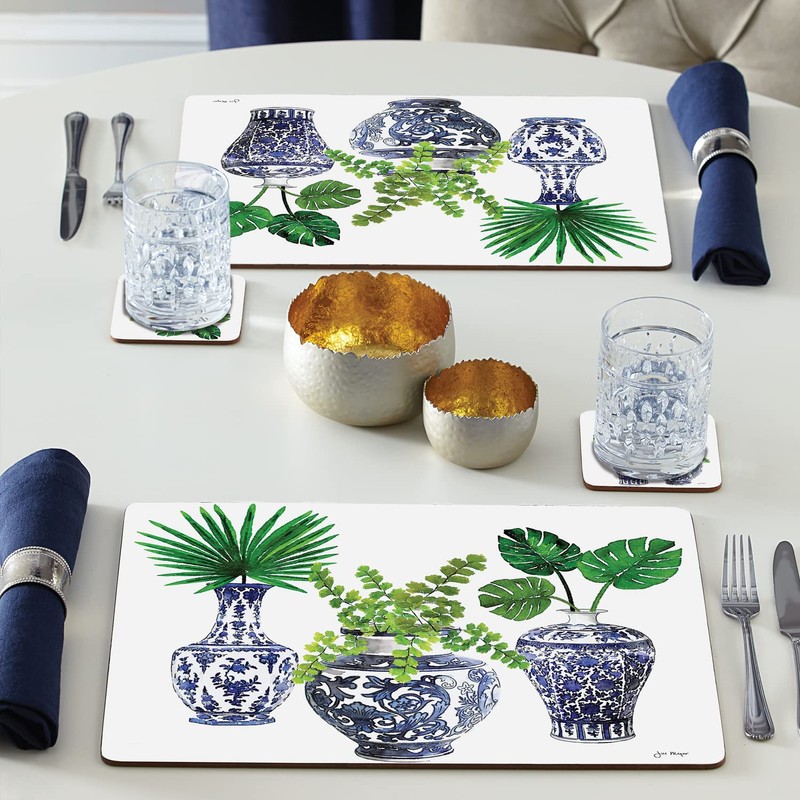 Cala Home Blue Delft Vases Premium Decorative Hardboard Tabletop Placemats
