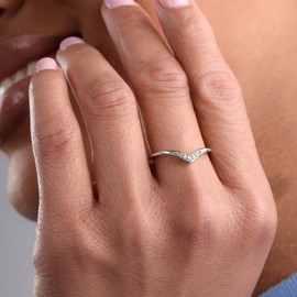 TJC White Diamond Wishbone Ring for Women in Platinum Plated 925 Sterling Silver Size M April Birthstone