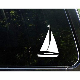 Sailboat - 3 3/4" x 5 3/4"- Vinyl Die Cut Decal for Windows, Trucks, Cars, Laptops, Glasses. Mugs, Etc.