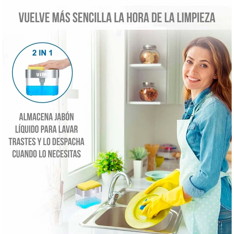 Vimi Dispensador De Jabón Líquido Lava Trastes Cubiertos (Negro)