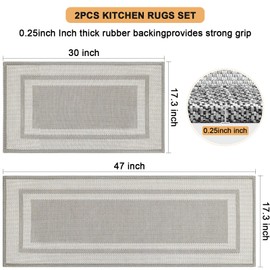 T TRIPLOG Kitchen Rugs Sets of 2, Rubber Non Slip Washable Kitchen Floor Mats Cushioned Anti Fatigue, Non Skid Kitchen Rugs and Mats for Floor, Decor, Sink, Bathroom, Porch 17.3"x30"+17.3"x47"(Beige)