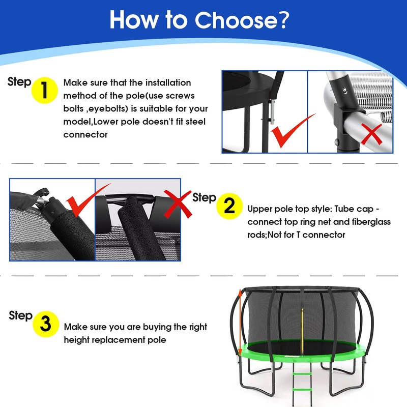 Universal Trampoline Replacement Curved Net Pole, Curved Pole Kit for