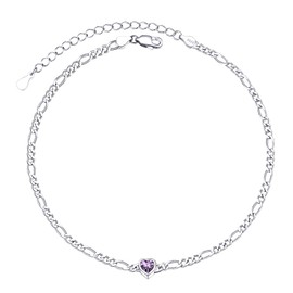 Heart Thin Chain Anklet For Women February Birthstone Cute Anklets Sterling Silver Ankle Bracelet Foot Jewelry
