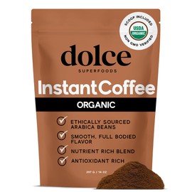 Dolce Superfoods Organic Instant Coffee – USDA Certified, Bold & Smooth Flavor, 14oz Travel-Friendly, No Additives, Non-GMO