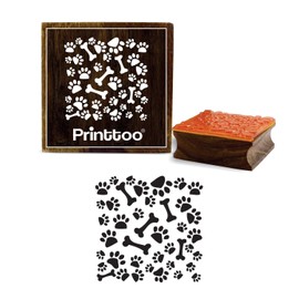 Printtoo Dog Paw Print & Bones Pattern Wooden Rubber Stamp Square Scrap-Booking-2 x 2 Inches