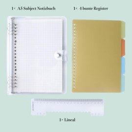 AMO HERMOSO A5 Spiral Notebook, Squared with Index Divider, 4 Subject Notebook, Spiral Notebook A5 Ring Binder, Transparent Cover, 120 Pages (A5)